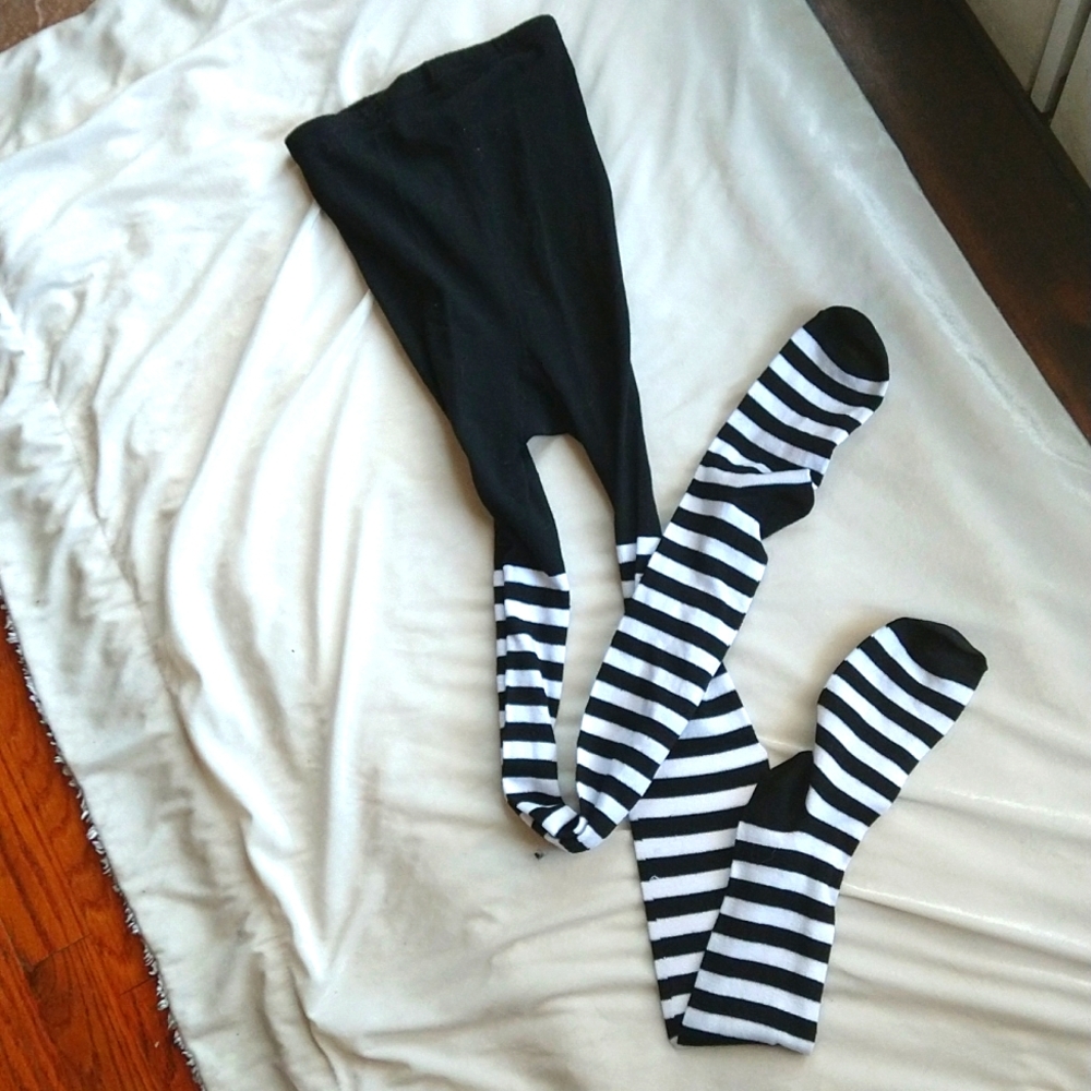 New High waist black and white stripped knit tights women's XS